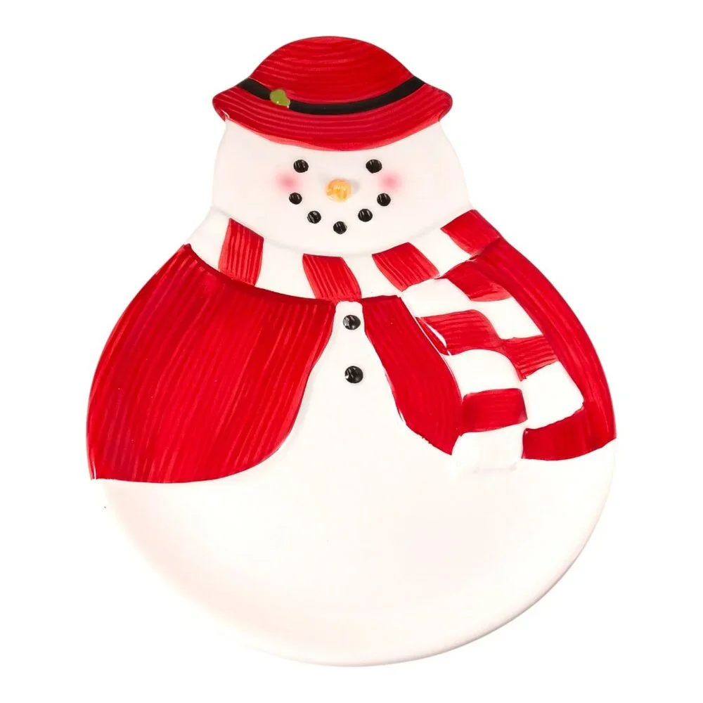 Williams Sonoma Ceramic Snowman Appetizer / Dessert Plate NWOT